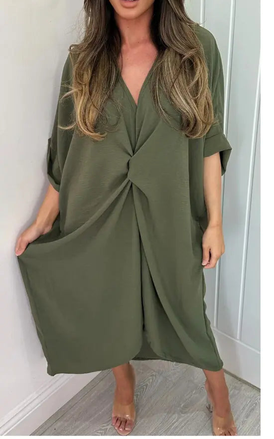 Kurzärmliges Maxikleid mit Knotendetail