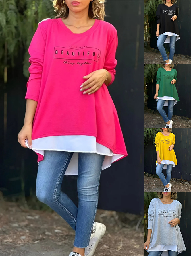 Zweiteiliges T-Shirt mit langen Ärmeln und Buchstabendruck