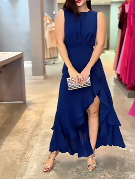 Elegantes ärmelloses Rüschenkleid mit Rundhalsausschnitt