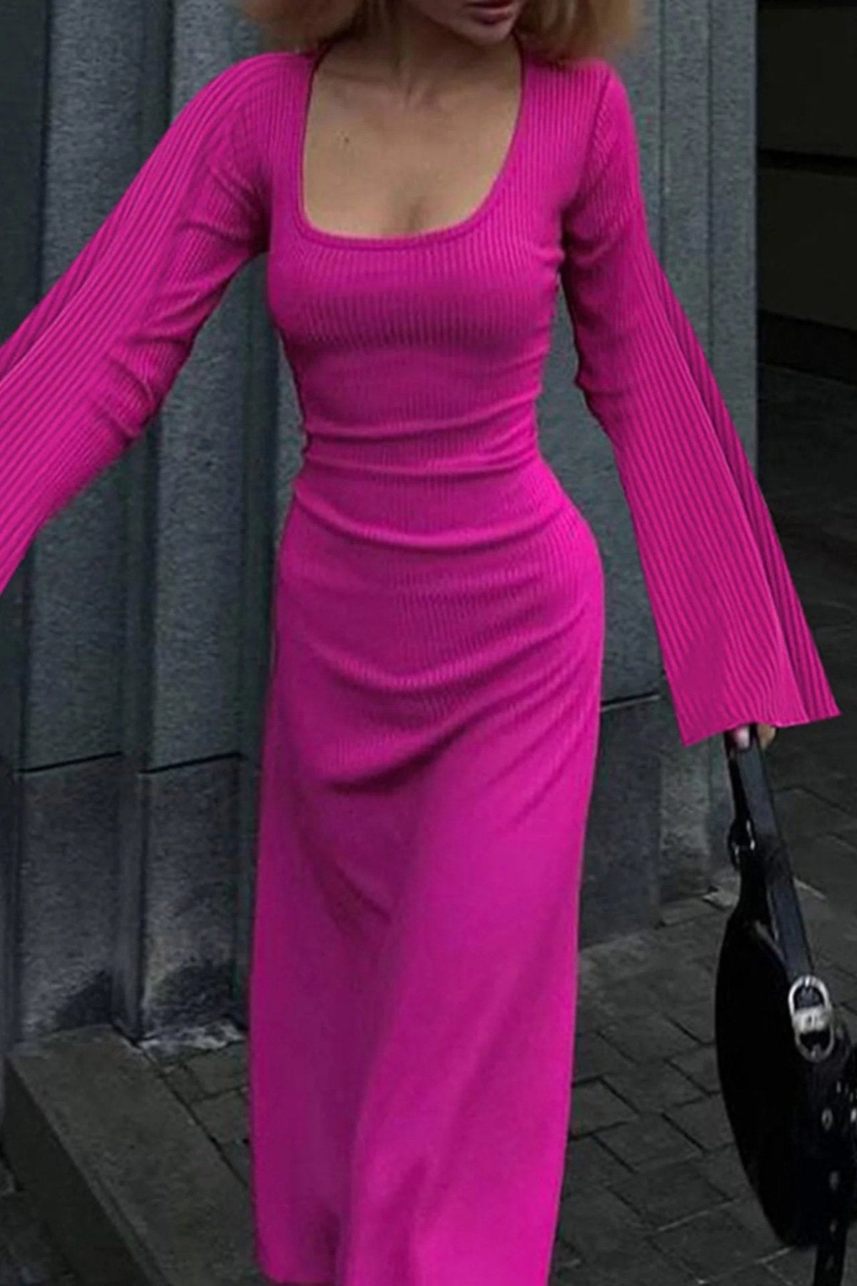 Langärmliges, Lockeres Freizeitkleid mit Schlitz
