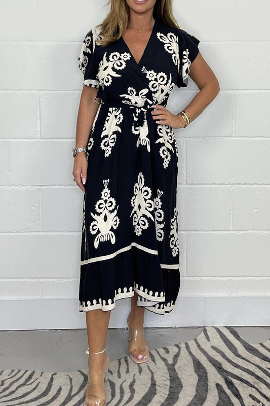 Sommerkleid mit Rüschenärmeln und V-Ausschnitt für Mädchen in Übergröße