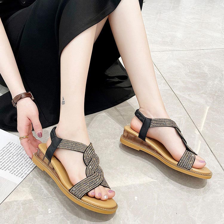 😍Fashionable Frauen rutschfeste weiche Sohle Strass Keil Sandalen😍(-Product Promotion).