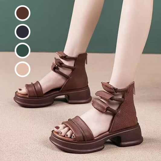 Damensandalen mit runder Zehenpartie, dicker Sohle und Reißverschluss hinten