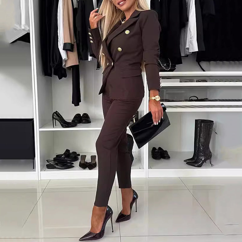 ✨ Superneu 💝49% sparen bei💝 Damen-Anzugset mit doppelreihigem Blazer und maßgeschneiderter Hose
