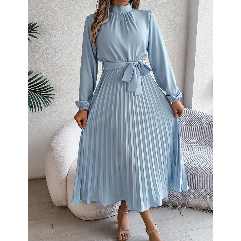 Midikleid für Damen mit hohem Bund, Plissee und Gürtel