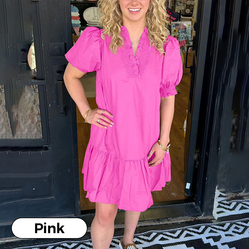 ✨Frühjahr 49% OFF🍓V-Ausschnitt Midikleid mit Rüschensaum