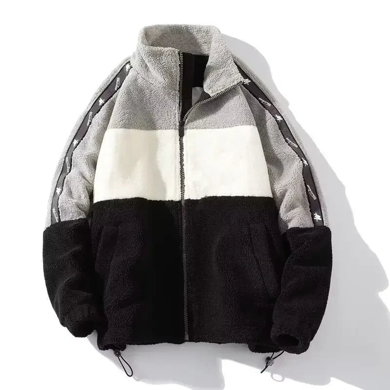 Neu Kontrast Farbe Plüsch Warme Jacke