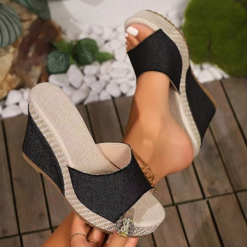 Damen-Sandalen mit offener Spitze und Blumenmuster