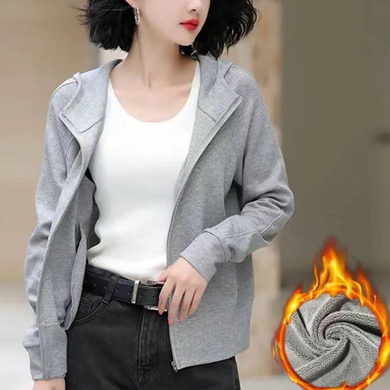 Lässiges, einfarbiges Kapuzen-Sweatshirt mit Reißverschluss für Damen