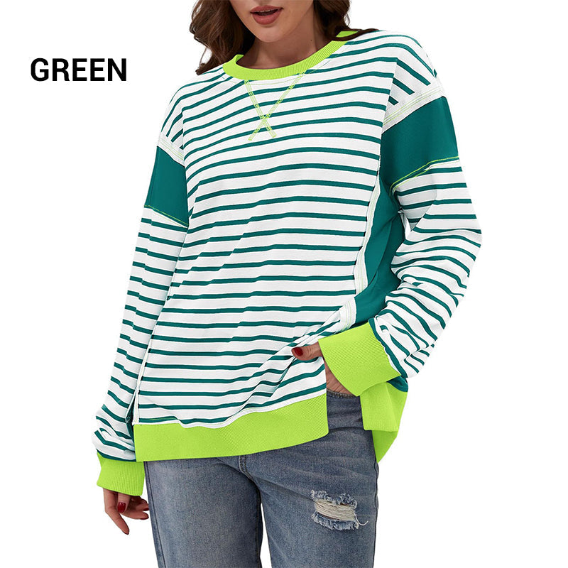 Stylische Rundhals-Tops mit Streifen und Colorblocking