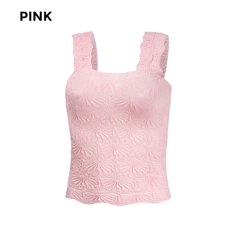 Damen Sport-Tanktop mit breiten Trägern und quadratischem Ausschnitt, kurzes Blumenmuster