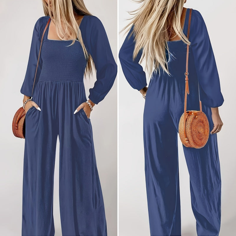 Lässiger Jumpsuit für Damen mit langen Ärmeln und weitem Bein