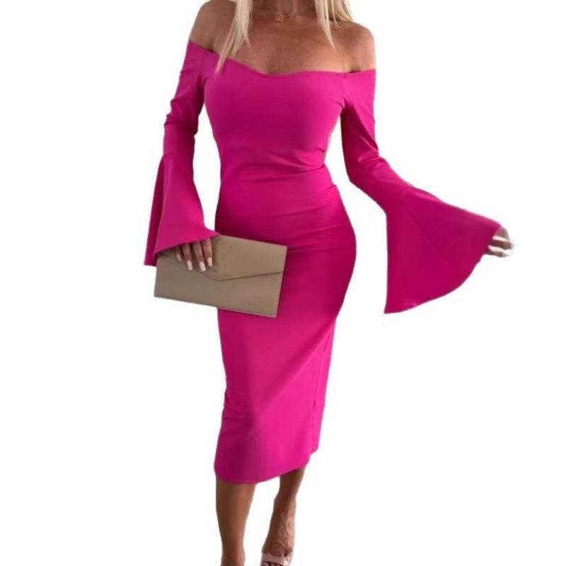 Schulterfreies Midikleid mit Glockenärmeln