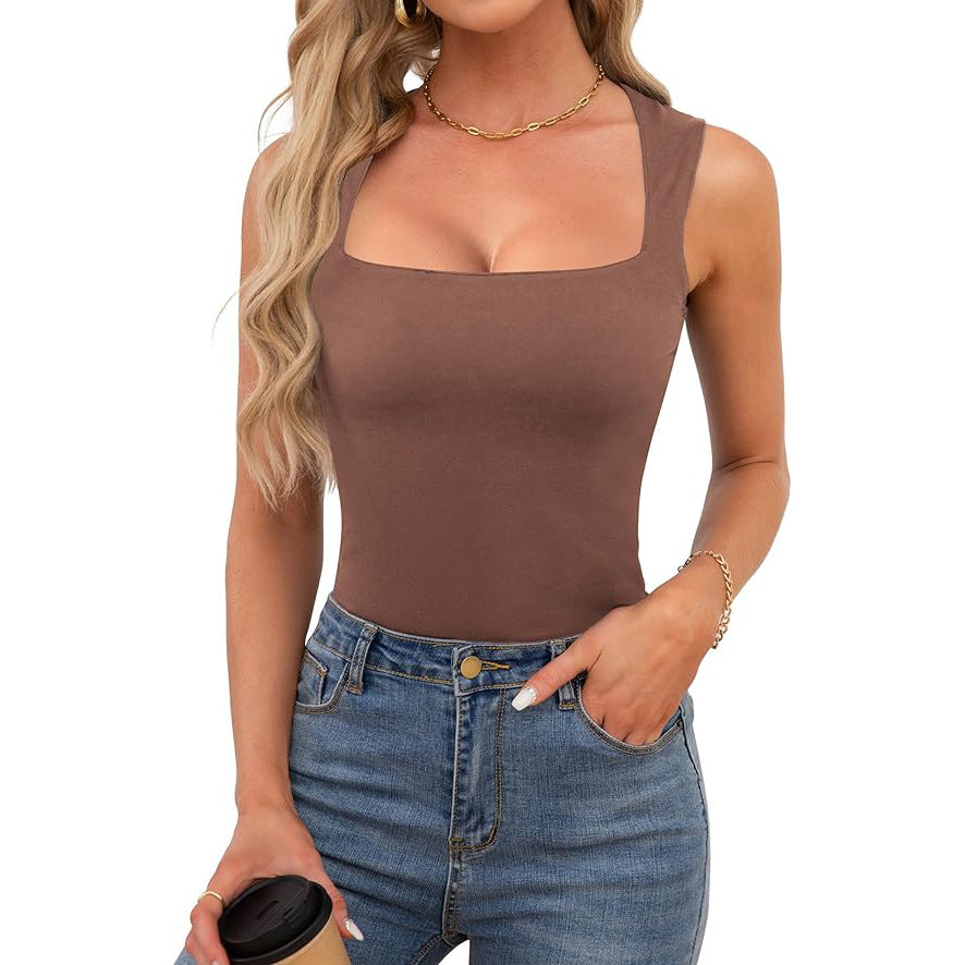 Ärmelloses, doppellagiges Tanktop mit quadratischem Ausschnitt für Damen