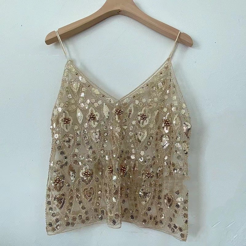Sexy Damen-Cami-Top mit glitzerndem V-Ausschnitt