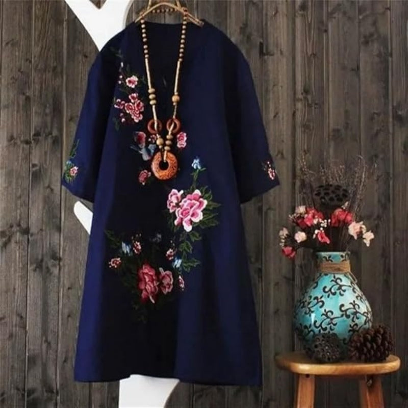 V-Ausschnitt Blumenkleid mit lockerer Passform für Damen