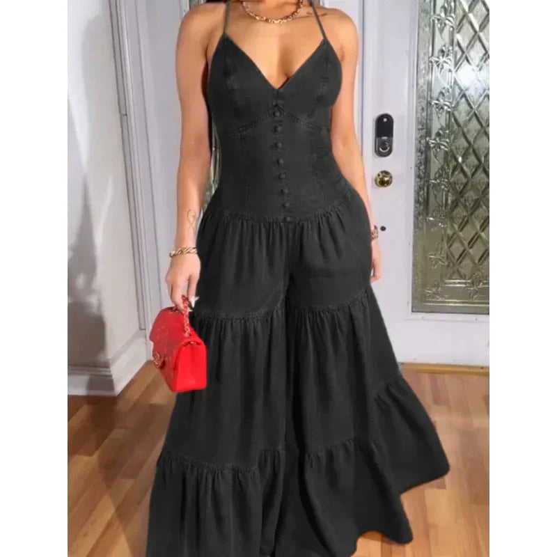 Sexy rückenfreier Jumpsuit mit V-Ausschnitt für Damen