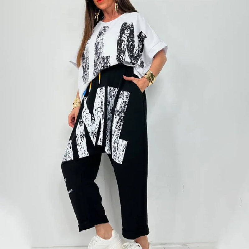 ✨Zweiteiliges lässiges Outfit mit Buchstabendruck für Damen