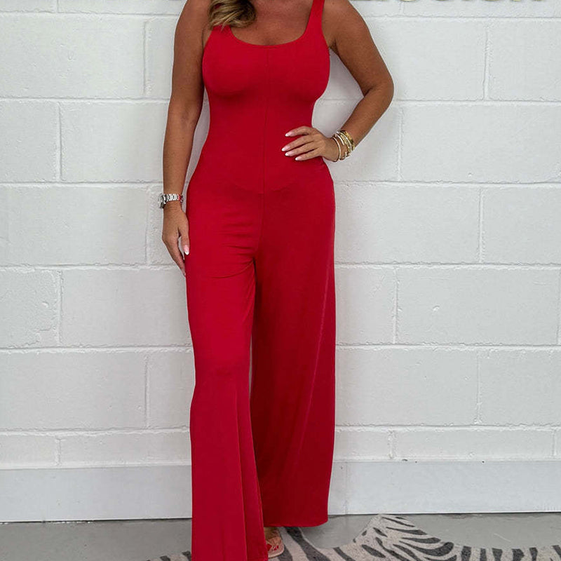 Sexy, rückenfreier Jumpsuit mit U-Ausschnitt und weitem Bein für Damen