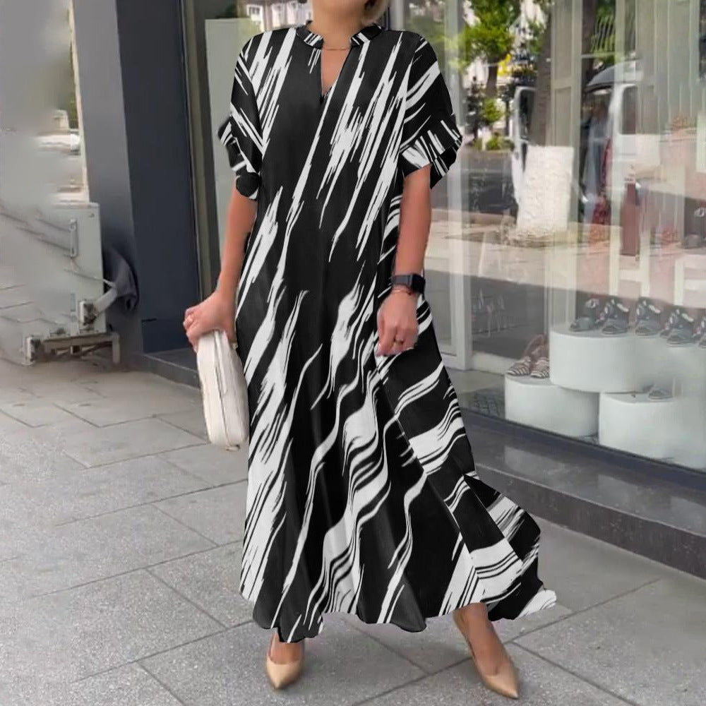 🎁✨Was soll ich morgen anziehen?🔥 Gestreiftes Maxikleid mit V-Ausschnitt (kostenloser Versand)