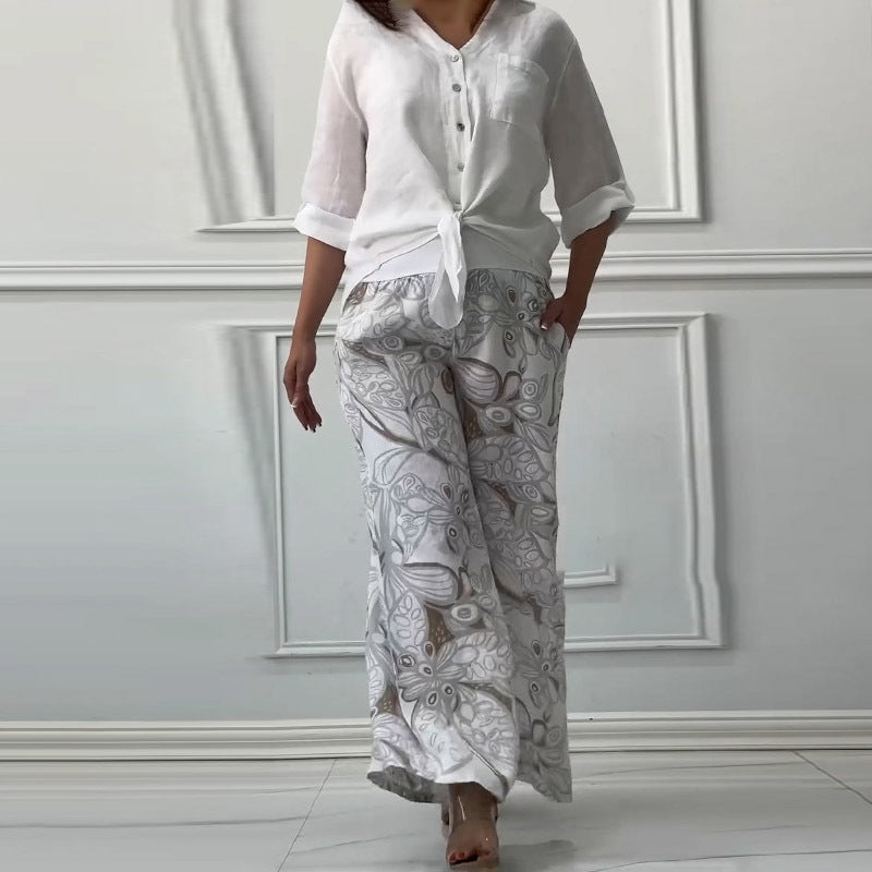 Damenmode Lockeres Cardigan-Shirt & Hose mit hoher Taille Zweiteiliges Set