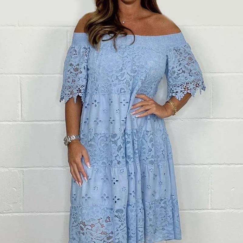 Spitze hohl Patchwork trägerloses Kleid für Frauen