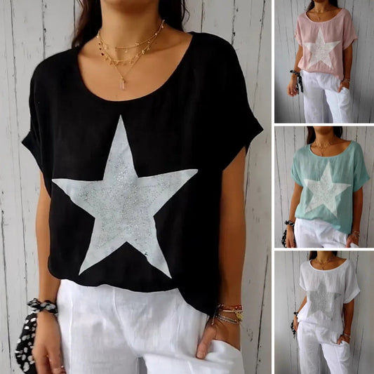 Damen T-Shirt mit Sternenmuster und lockerem Schnitt