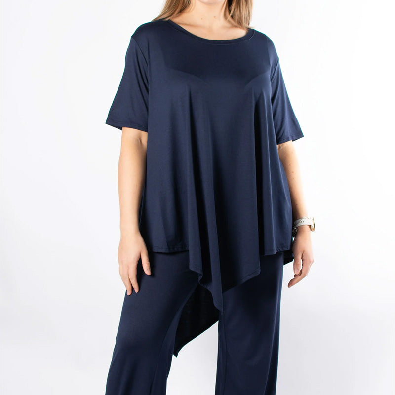 Damen-Set aus Oberteil mit unregelmäßigem Saum und lockerer Hose