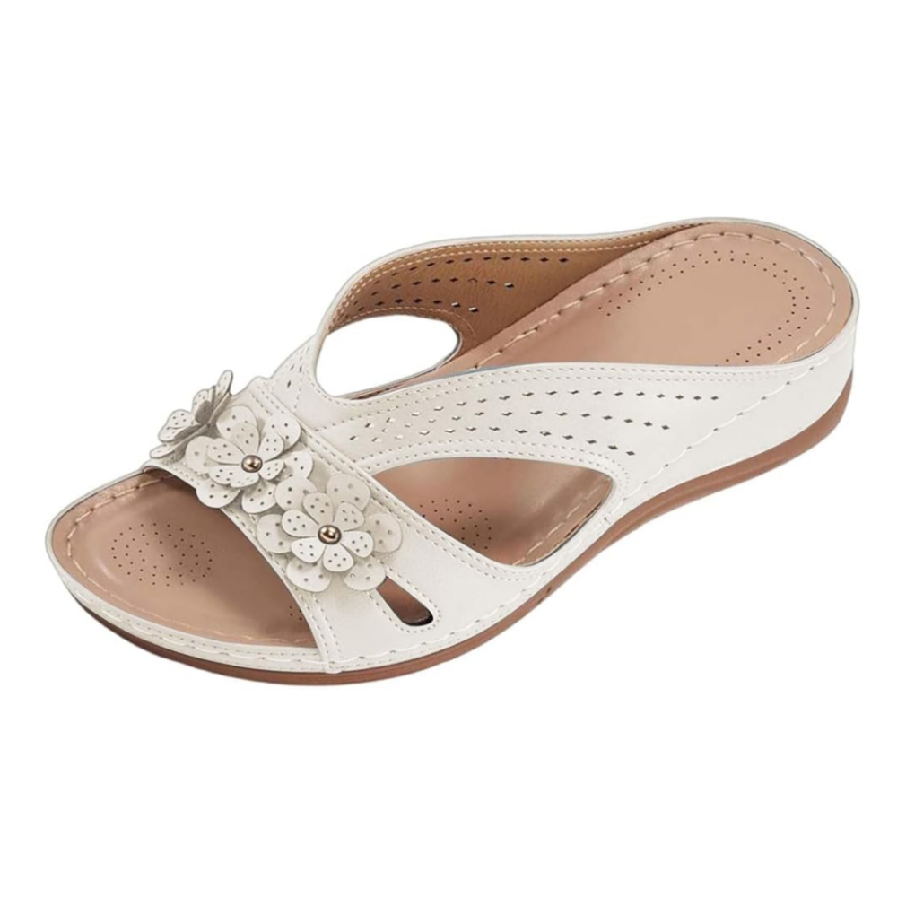 Damen-Sandale aus Leder mit Blumenmuster