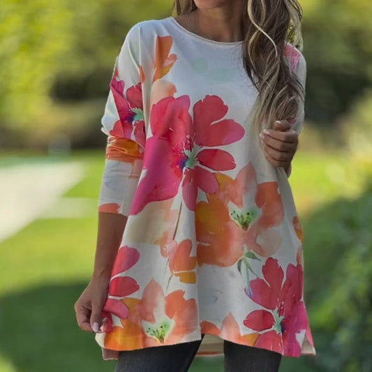 Lockeres, bedrucktes Rundhals-Oberteil für Damen