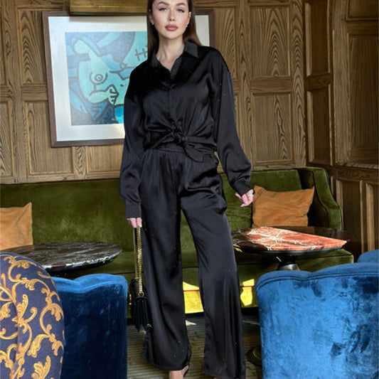 Elegantes Damen-Set aus Oberteil und Hose mit weitem Bein