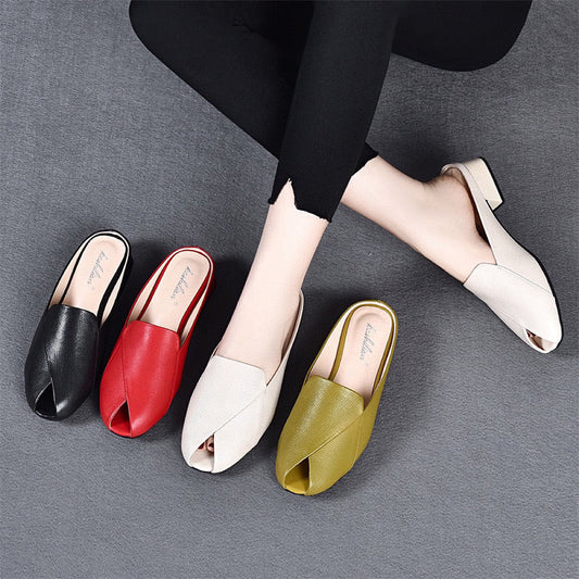 Damen-Sandalen mit niedrigem Absatz und Peep-Toe-Schnalle