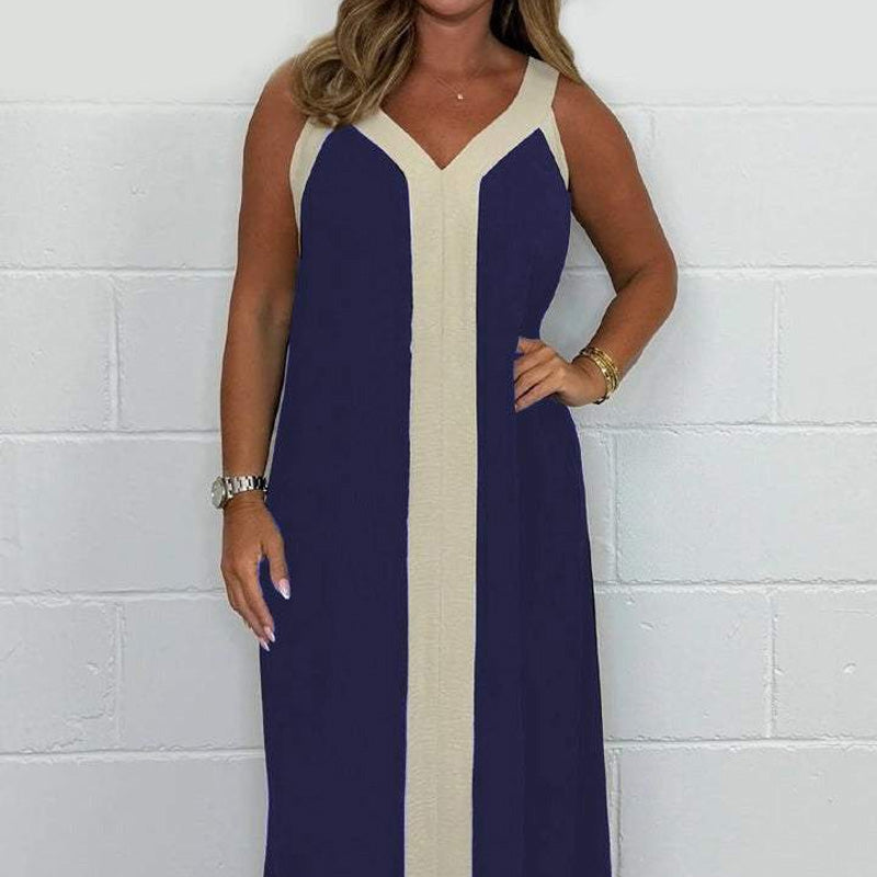 Ärmelloses Maxikleid mit V-Ausschnitt und Farbblock für Damen