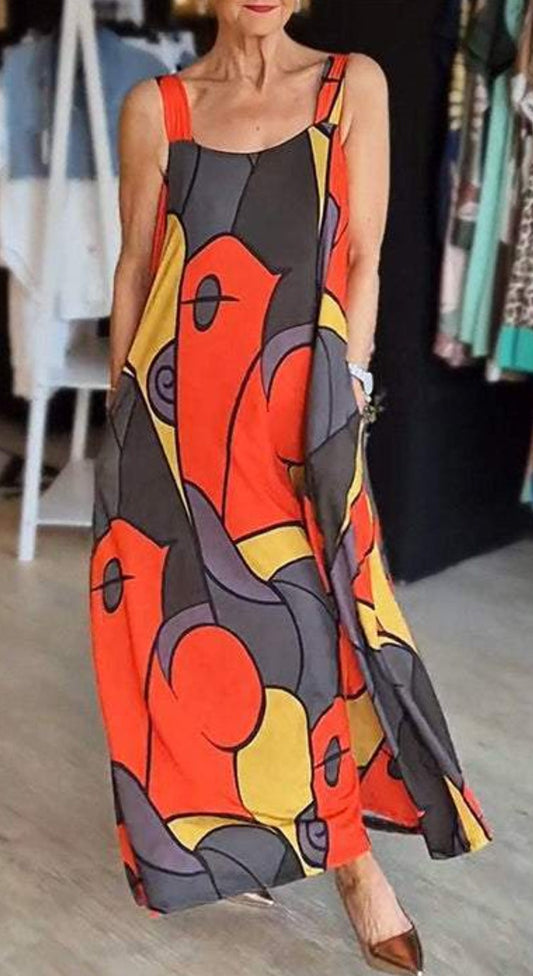 💝Damen-Hosenträgerkleid mit quadratischem Ausschnitt und Aufdruck