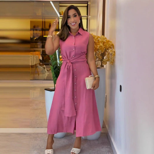 Elegantes ärmelloses Button-Down-Hemdkleid für Damen