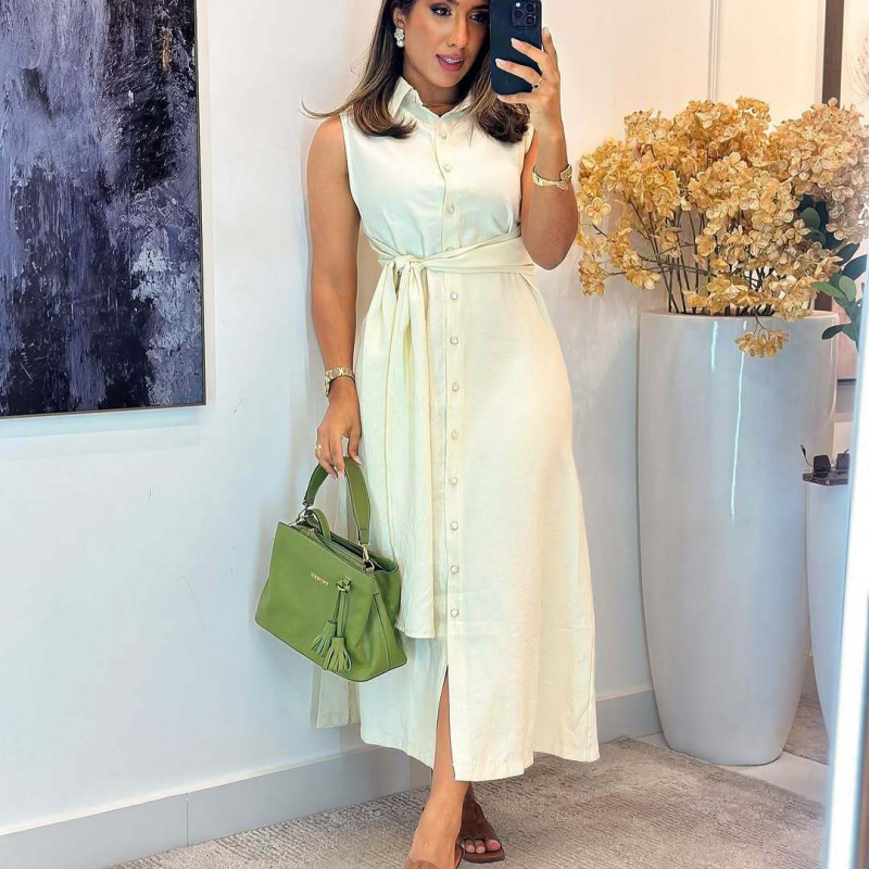 Elegantes ärmelloses Button-Down-Hemdkleid für Damen
