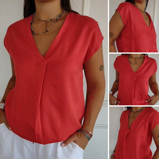 Unifarbenes Damen-Top mit V-Ausschnitt und Dolman-Ärmeln