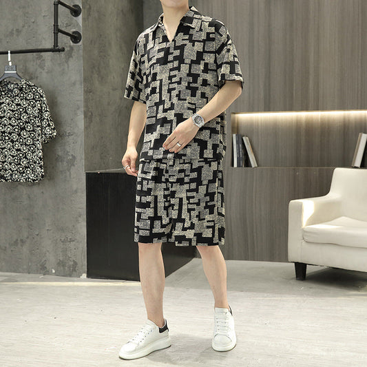 Modisches, bequemes zweiteiliges Set aus Kurzarmoberteil und Shorts für Herren