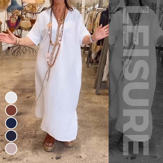 🔥Einfarbiges, lässiges, lockeres Schlitzkleid für Damen🔥