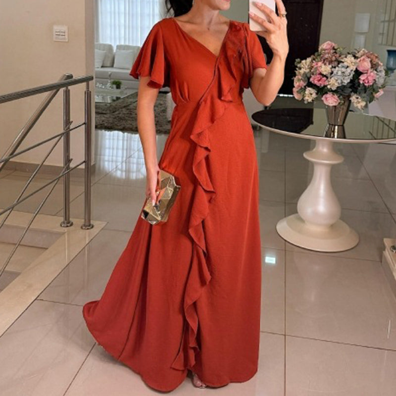Asymmetrisches Kleid mit V-Ausschnitt und Rüschen für Damen