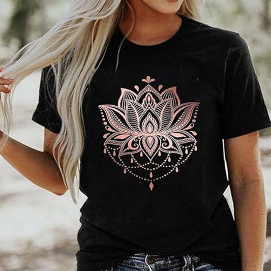 Bedrucktes Kurzarm-T-Shirt mit Rundhalsausschnitt für Damen