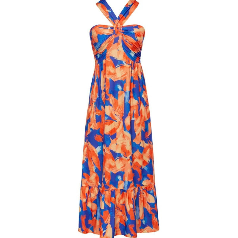 🌺Ärmelloses Kleid mit gekreuztem Neckholder und Blumenmuster💃