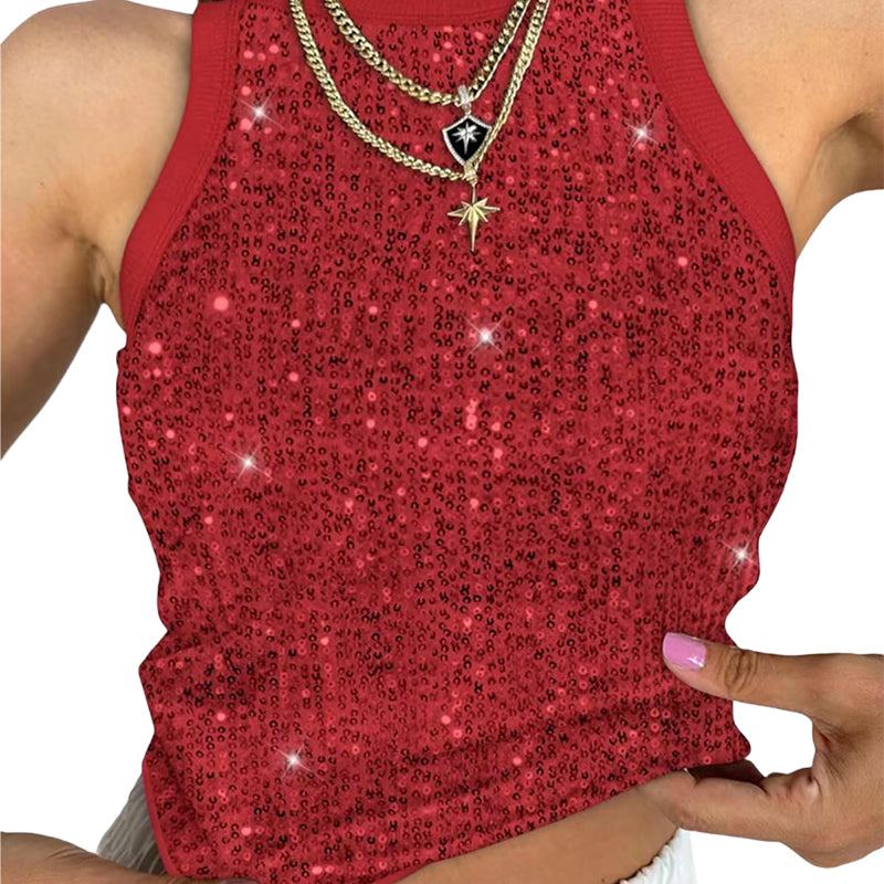 Slim Fit Tanktop mit Pailletten und Rundhalsausschnitt