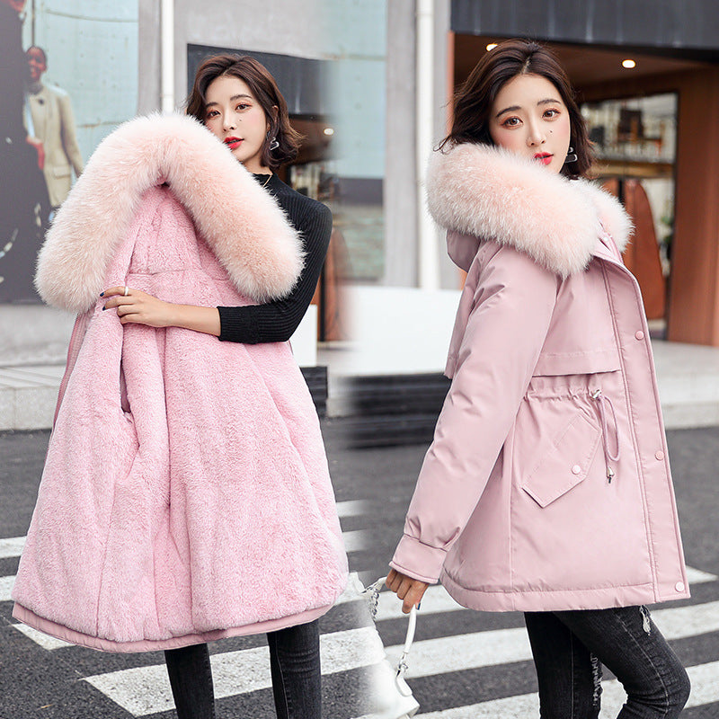 Bestes Geschenk - Damen-Wintermantel mit lockerer Kapuze und dickem synthetischem Fleece