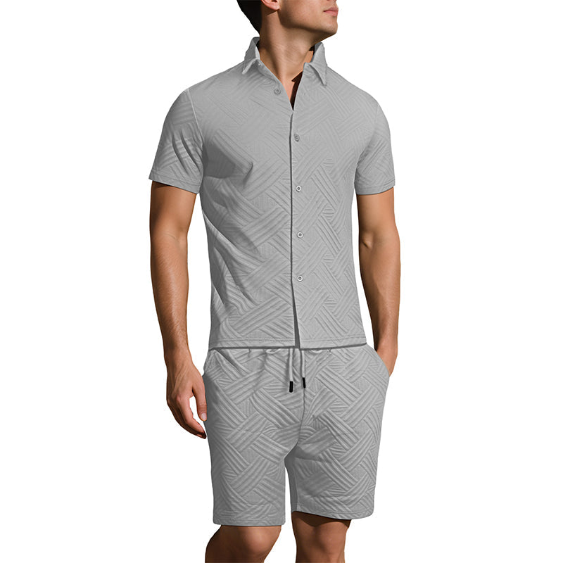2-teiliges Set aus Jacquard-Hemd mit kurzen Ärmeln und Shorts für Herren