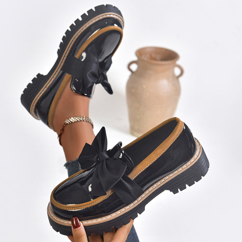 Elegante Damen-Loafer mit Schleife und Blockabsatz