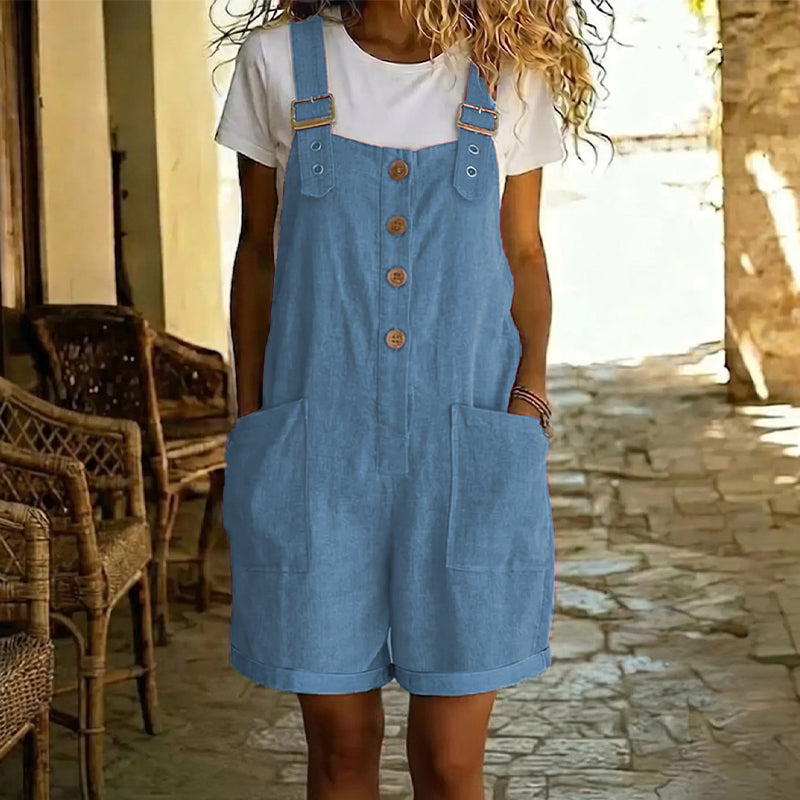 ⏰ 50 % RABATT – Nur für kurze Zeit ✨Damen Latzhose aus Baumwolle & Leinen 🌿 Gerade Geschnitten & Mit Taschen