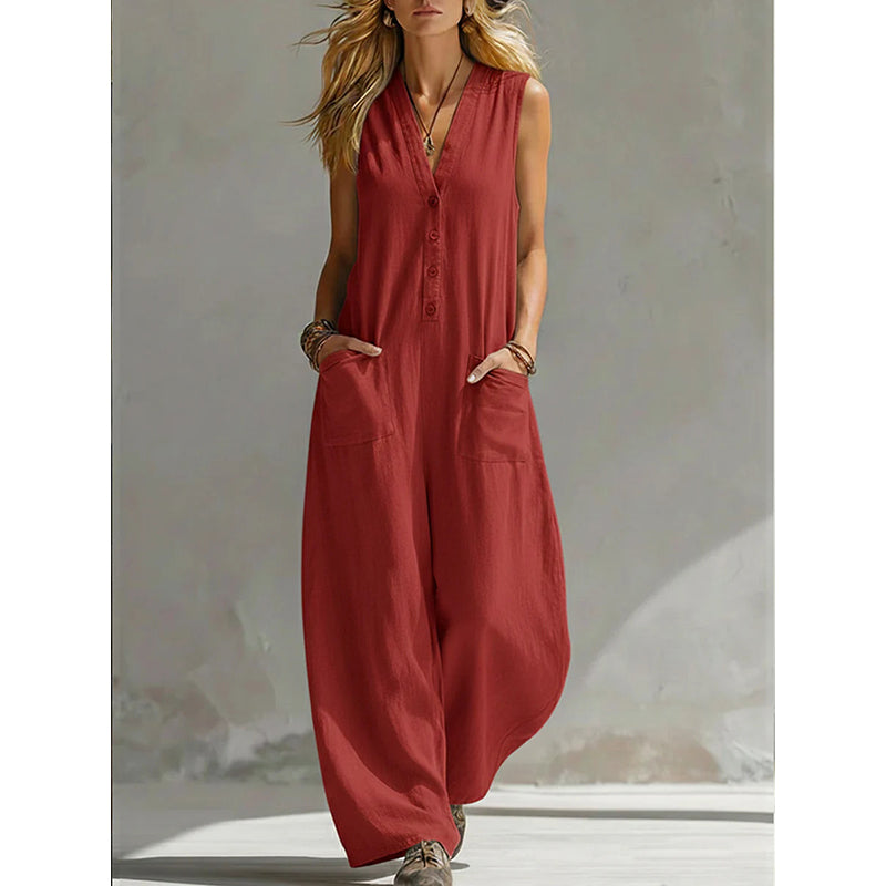 đ Damen Casual V-Neck Sleeveless Jumpsuit â figurschmeichelnd, luftig & vielseitig â perfekt fĂŒr Alltag & besondere AnlĂ€sse