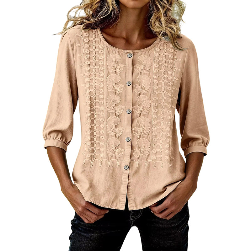 ⭐ Über 5.000 positive Bewertungen! ⭐ Bestickte Bluse aus Baumwolle und Leinen für Damen
