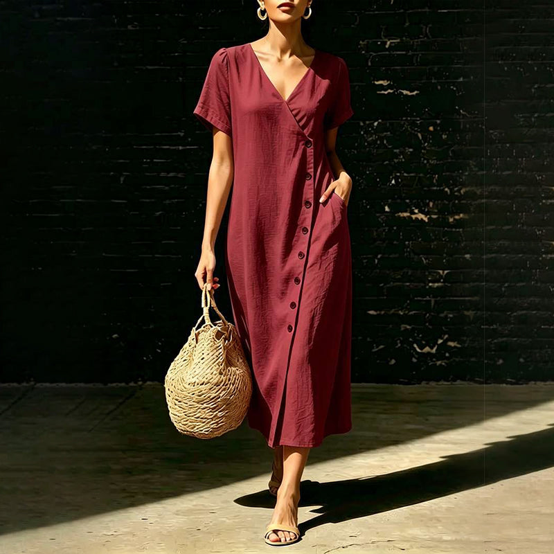 Damen Midi-Kleid aus Mischgewebe mit Knöpfen